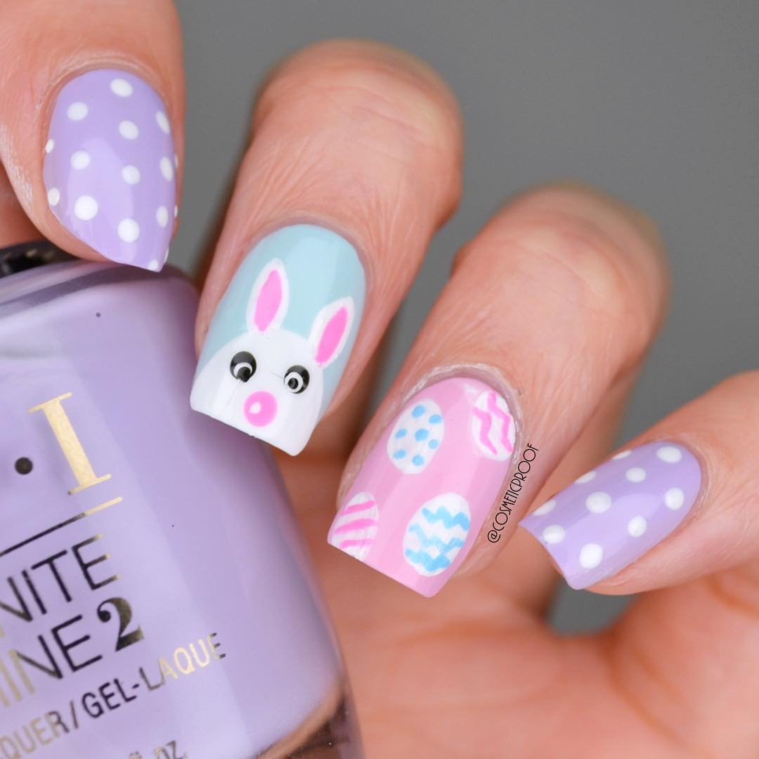 Decorative Eggs and Bunny Design Colorful Nail Art for Long Nails