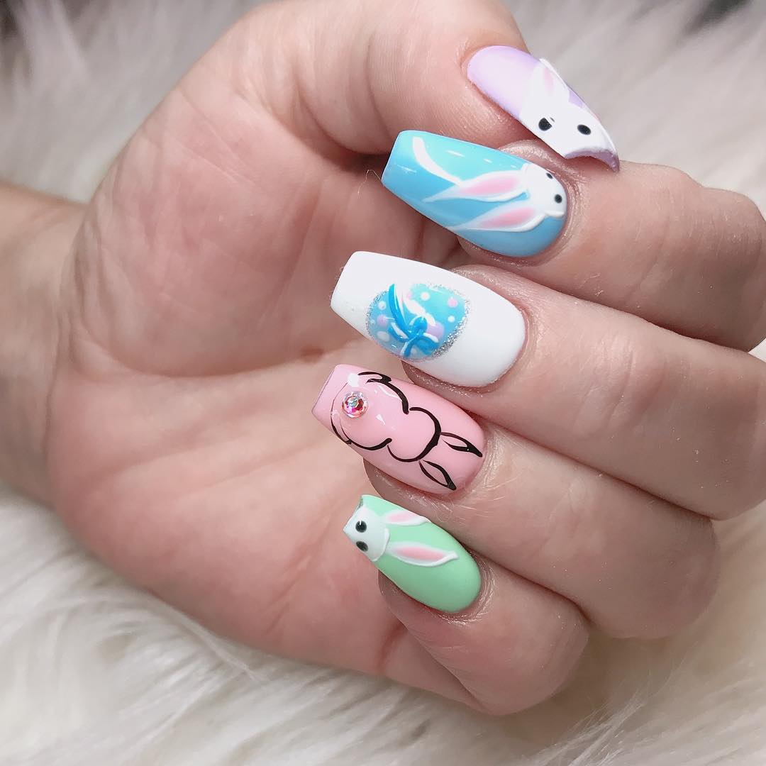 Different Cool Nails with Bunny Design Nail Art