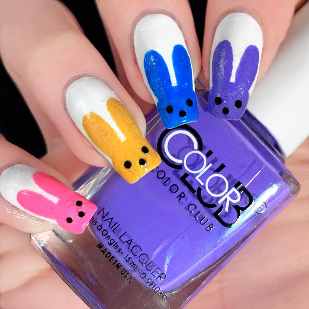 Easy DIY Colorful Bunny Design Nail Art