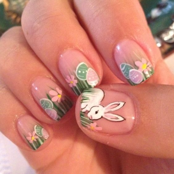 Nature and Bunny Inspired Cute Nail Art