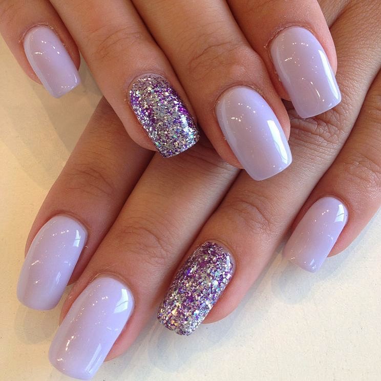 Amazing Light Purple Nails with Exceptional Glittery Nail Art