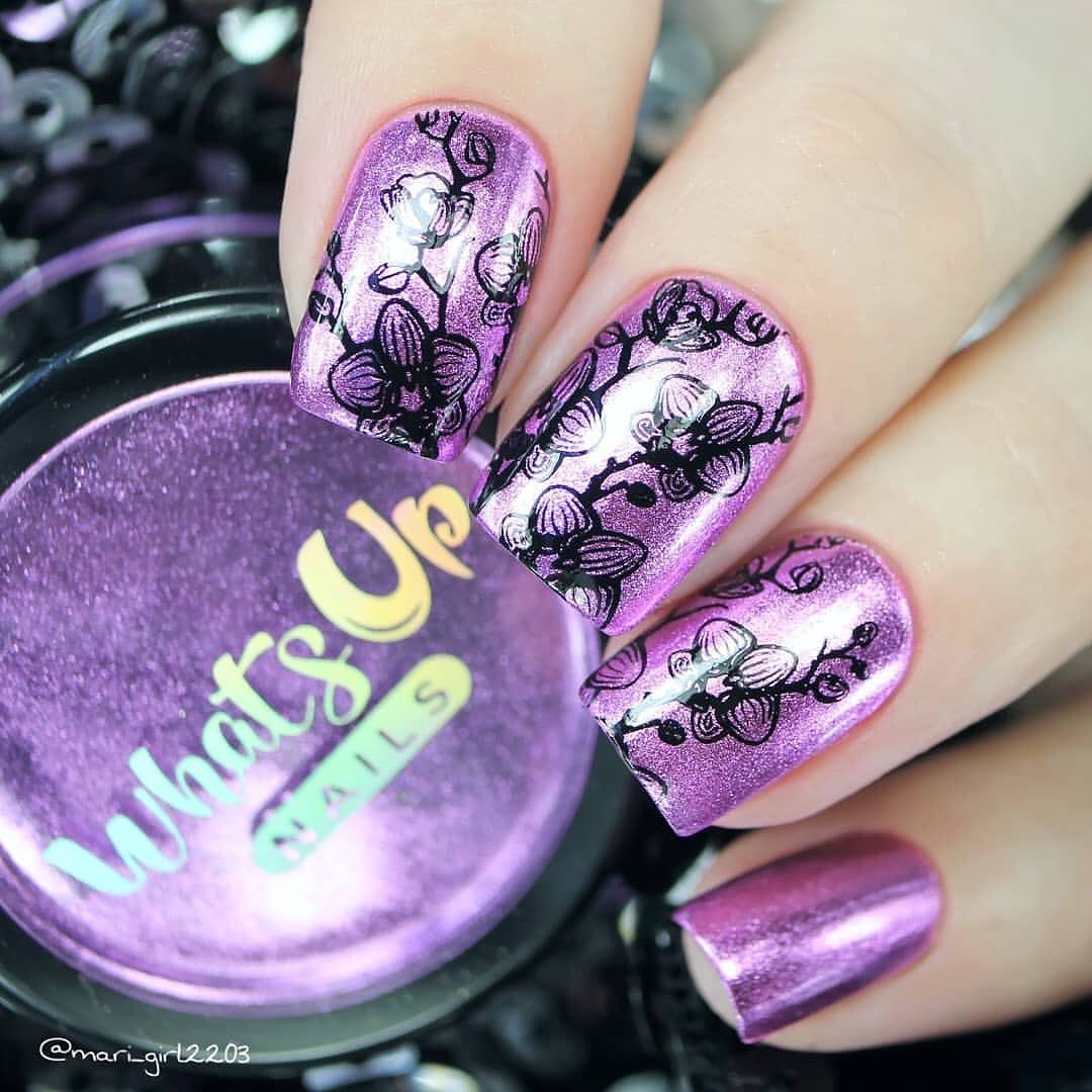 Best Purple Squared Nails with Floral Design Nail Art