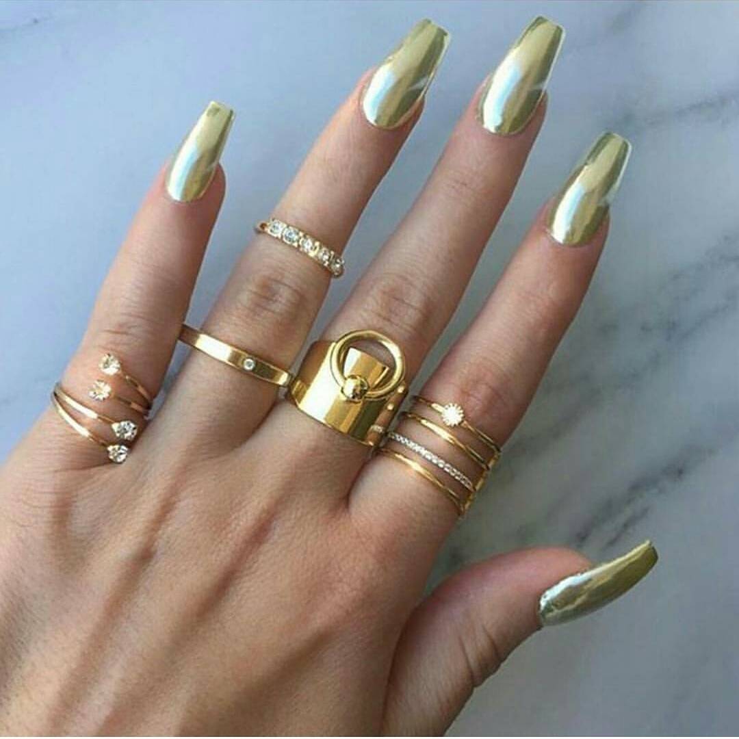 Glowing Golden Coffin Nails for Summers