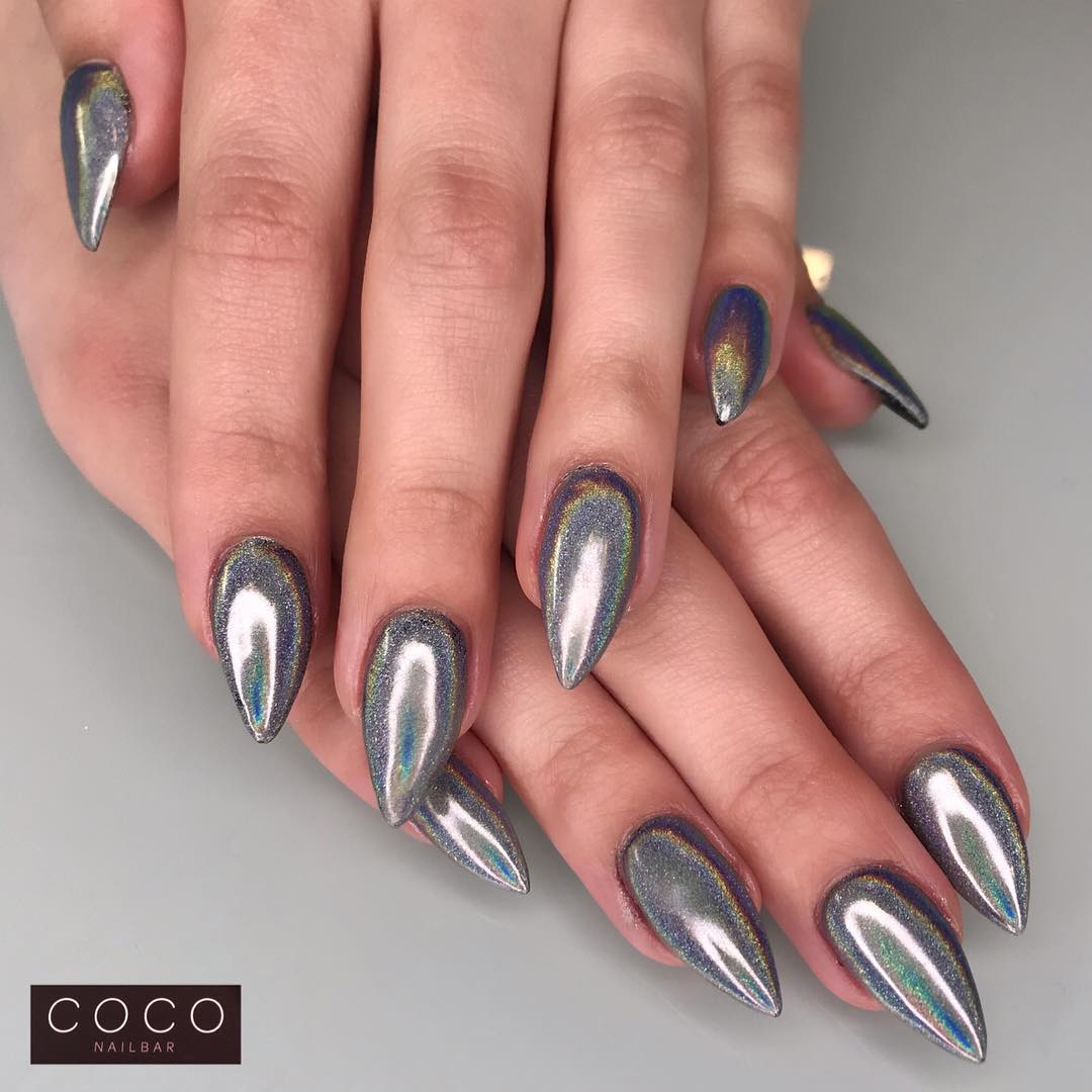 Gray Shimmery Stiletto Nails for Winters