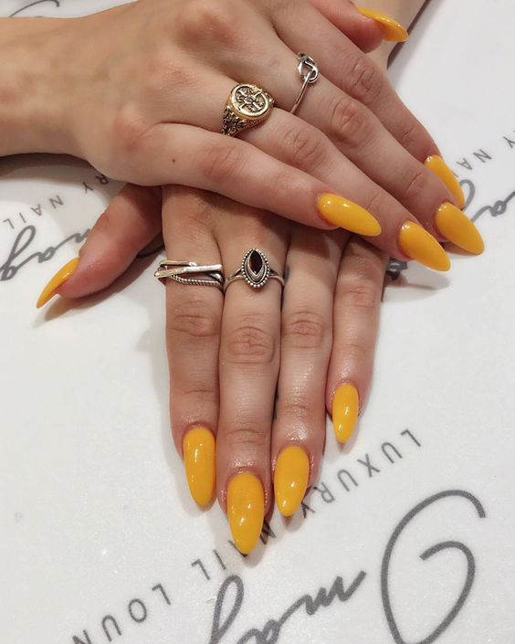 Mustard Long Coffin Nails for Party