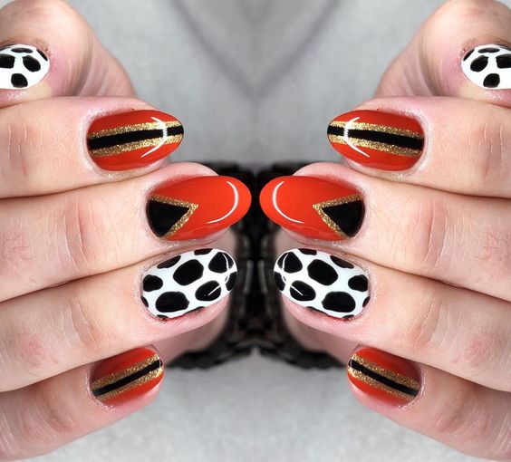 Golden Red Black Nail Art Design