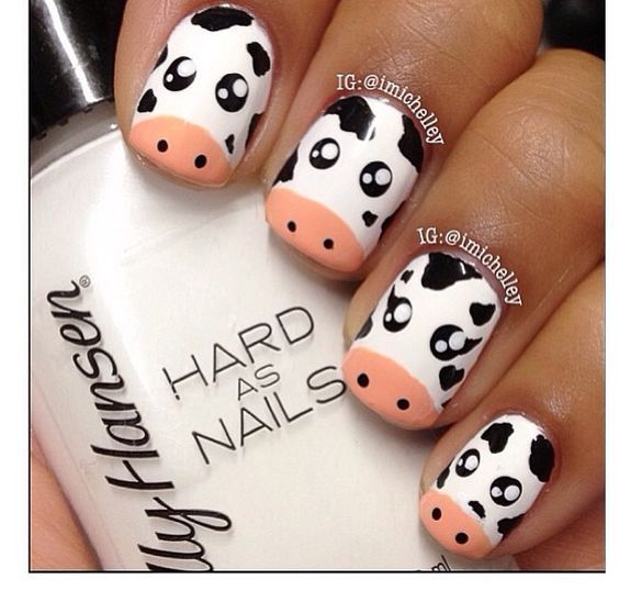 Little Cute Cow Face Design Nail Art