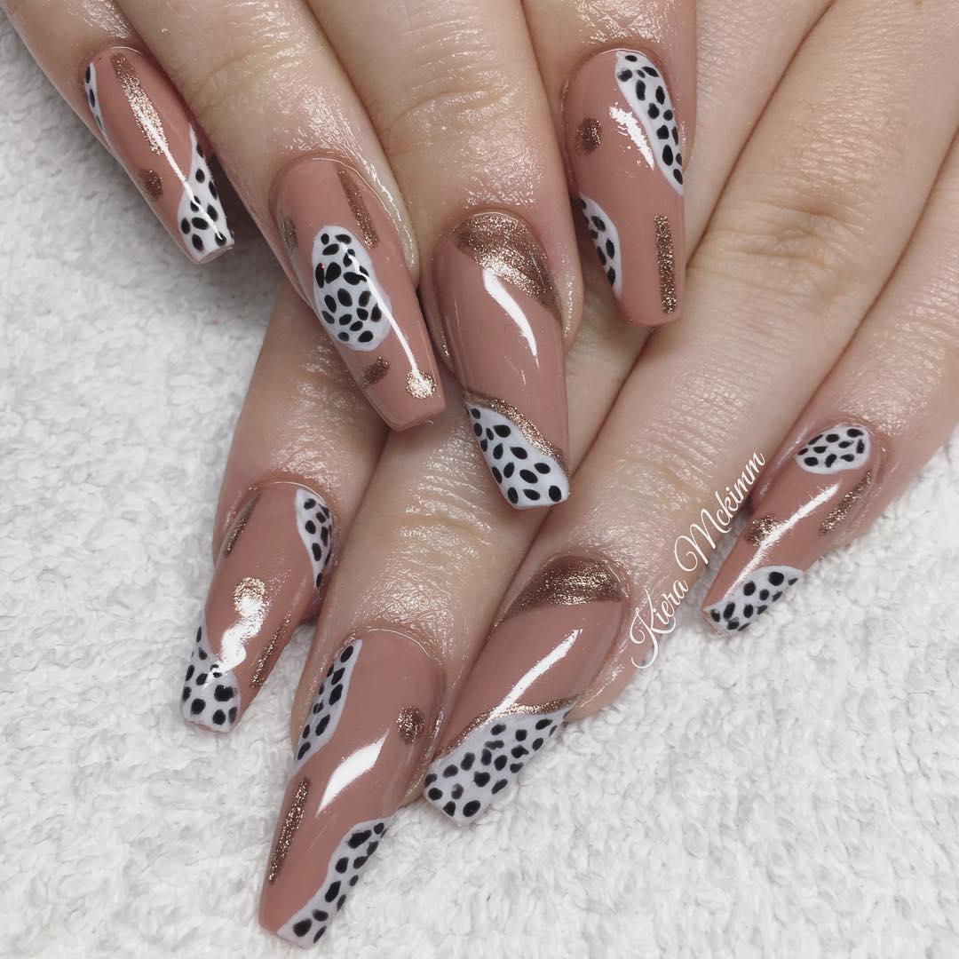 Matte Brown Color with Cow Nail Art
