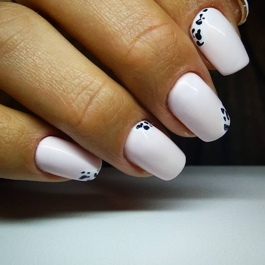 Unique White Nails with Cow Design