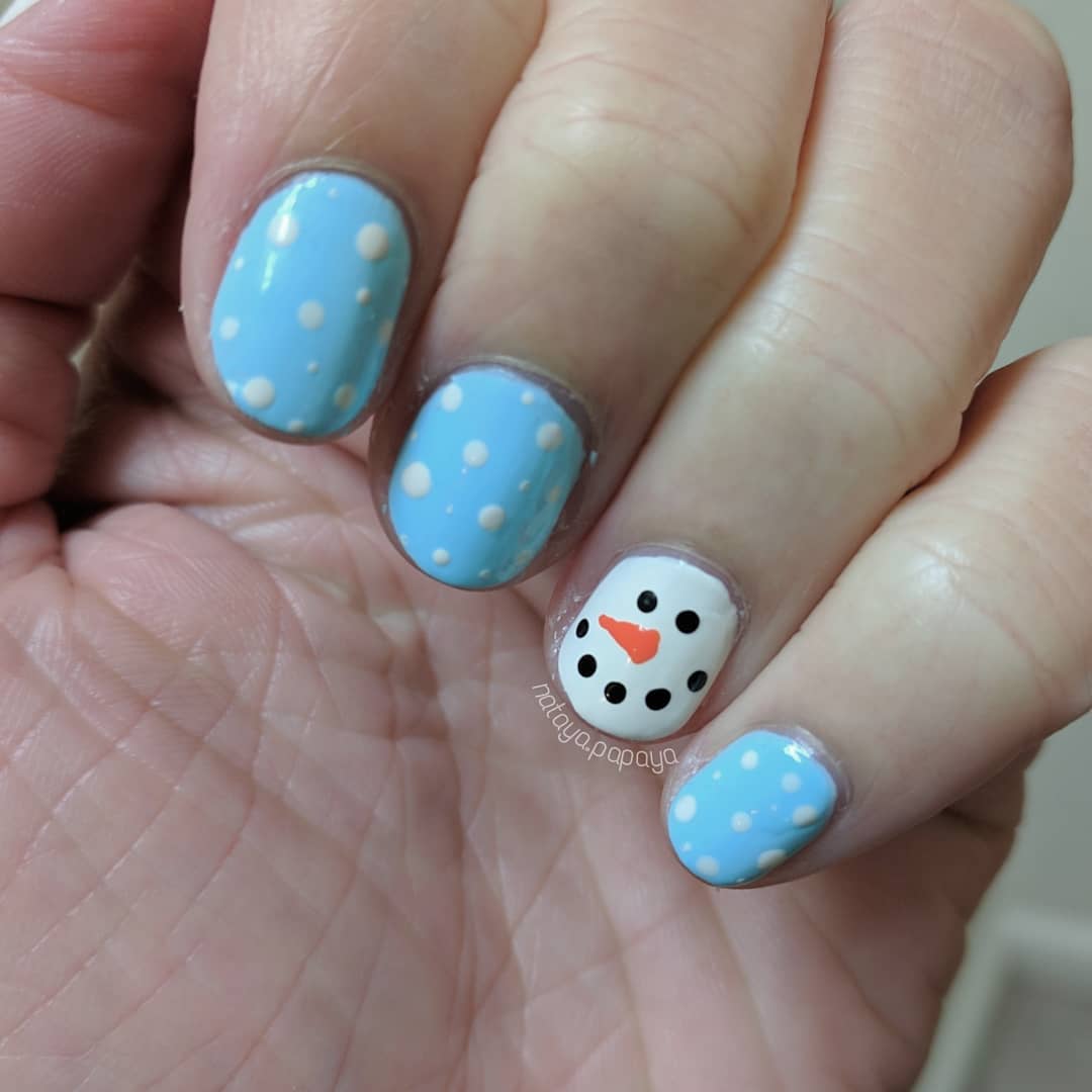 Christmas Themed Snowman Nail Art for Short Nails