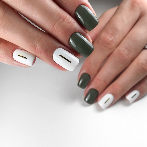 Dark Green and White Simple Nails for Party