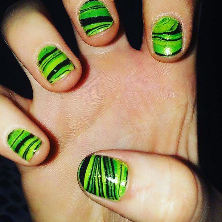 Perfect Light Green and Dark Green Squared Nail Art