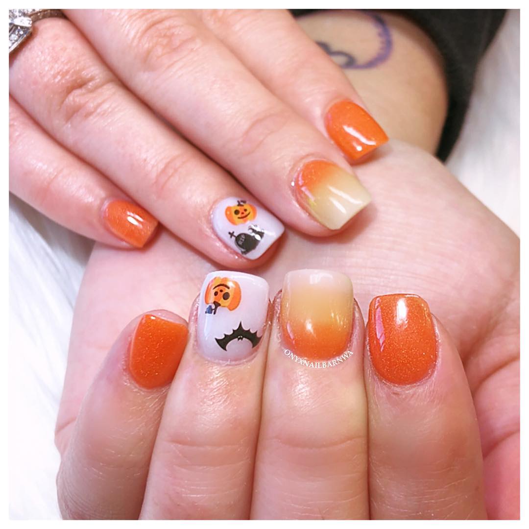 Pumpkin Inspired Fantastic Nail Art for Short Nails