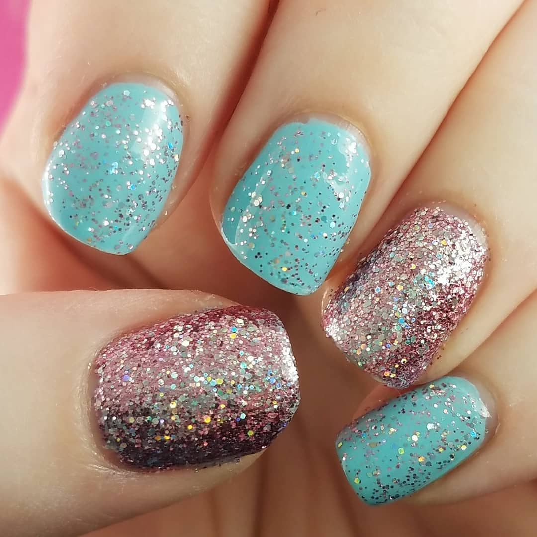 Shinning Blue and Pink Squared Nails