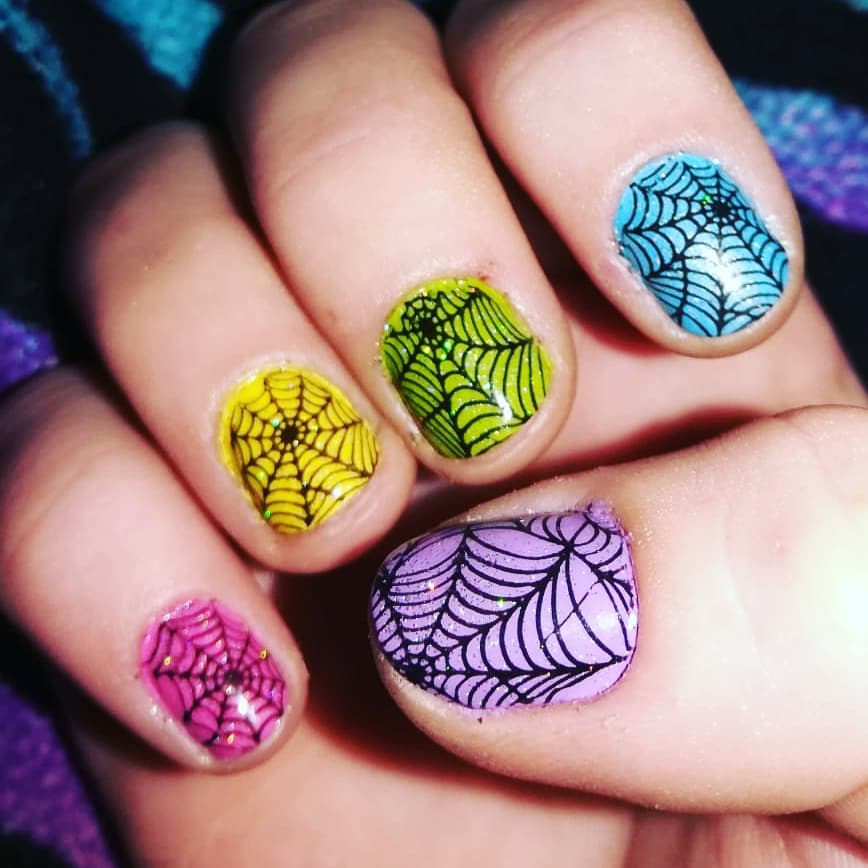 Spider Web Design Colorful Nail Art