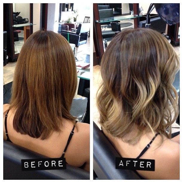 balayage medium hairstyle - balayage before and after