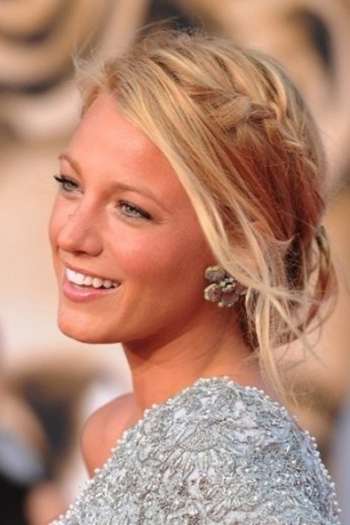 a beautiful wavy half updo with a horizontal braid is a gorgeous idea for medium length or long hair