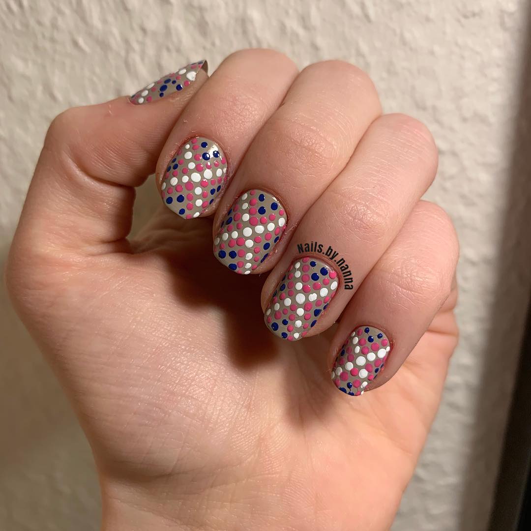 Cool Polka Dotted Design Easy Nail Art for Medium Length Nails