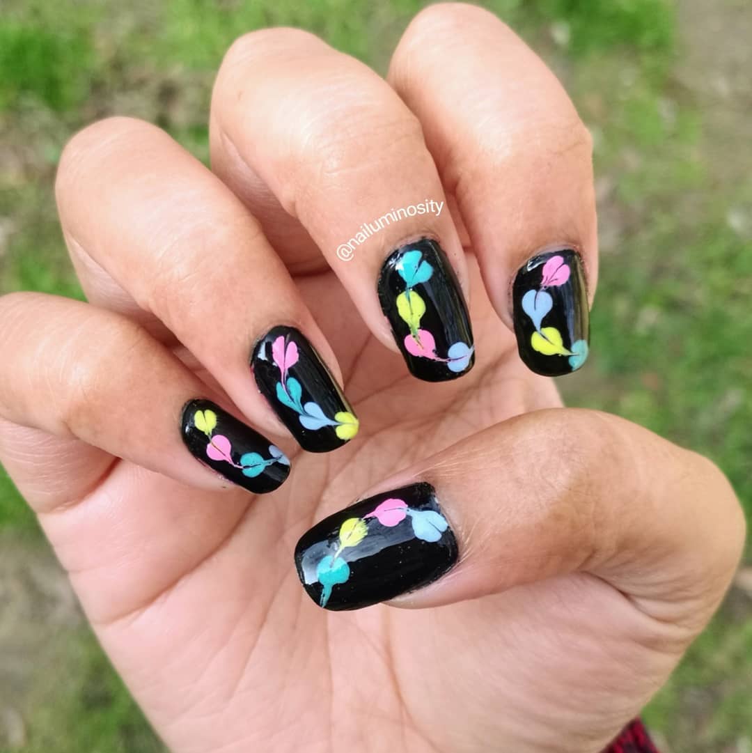 Cute Colorful Flower Design Black Nails