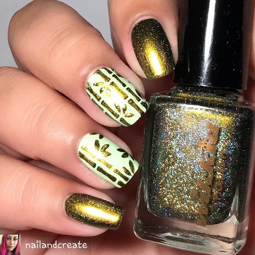 Fabulous Golden Shimmery Beautiful Nail Art Design for Long Square Nails