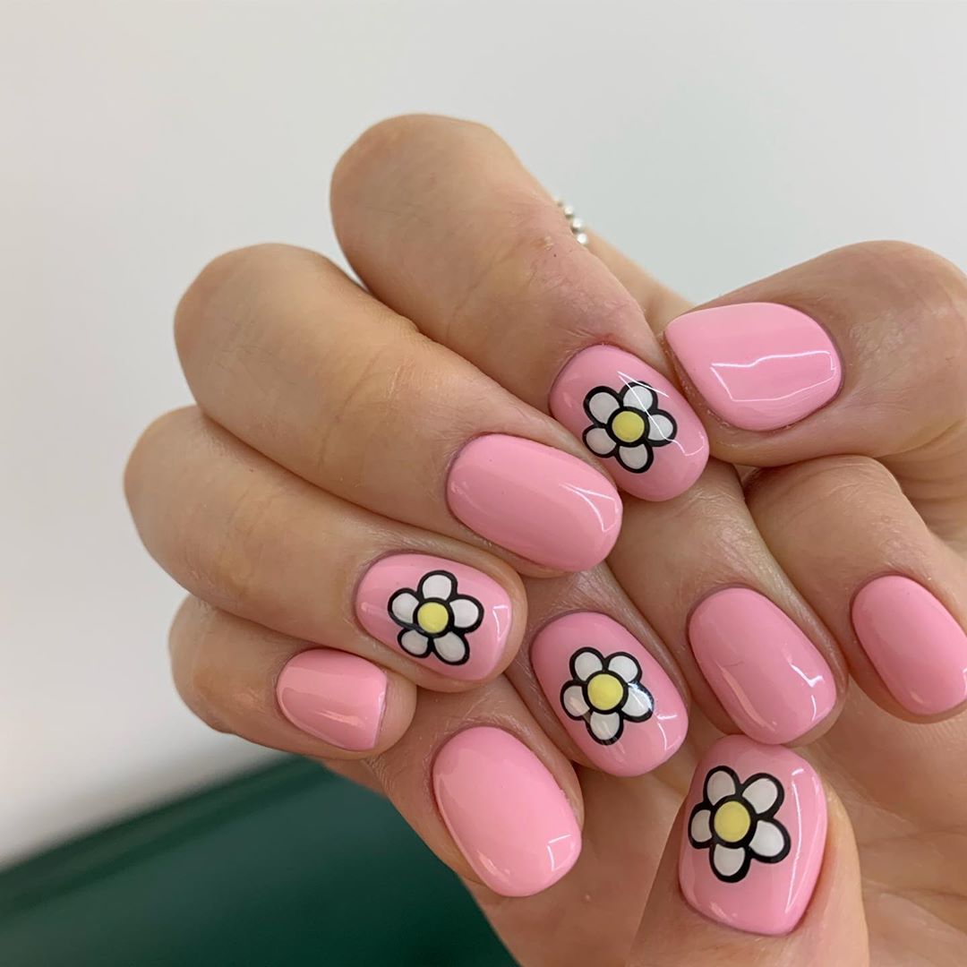 Gorgeous Pink Nails with Floral Nail Art