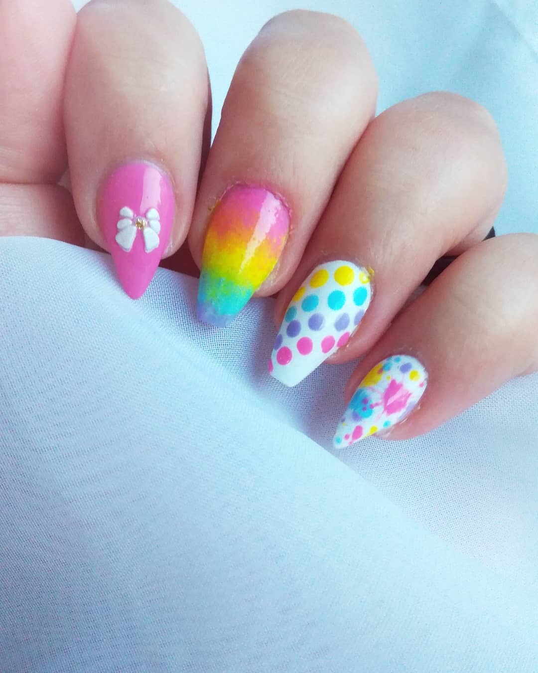 Rainbow Colors Inspired Fantastic Nail Art Design for Long Nails