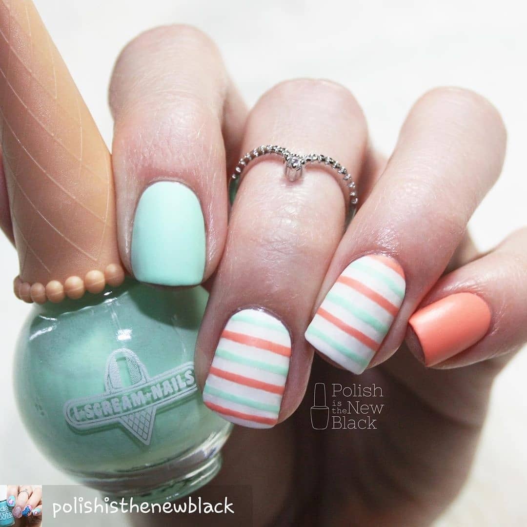 Striped Design Amazing Nail Art for Squared Long Nails