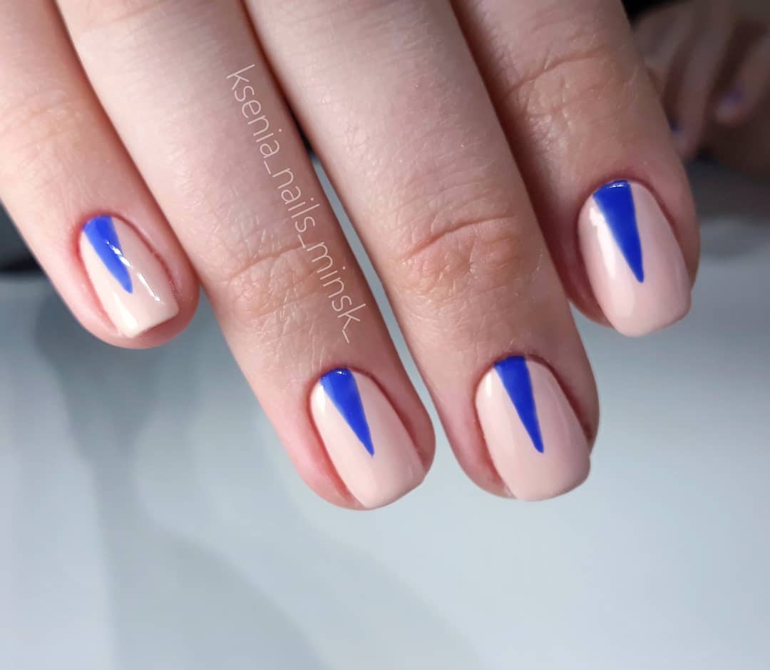 Super Easy Blue Tip Design Nail Art for Pink Nails