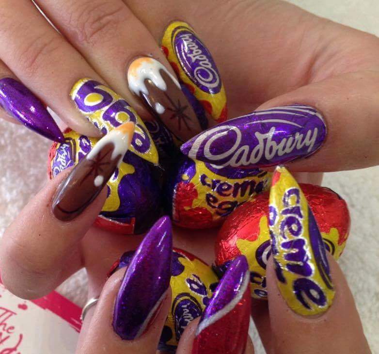 Delicious Chocolate and Cadbury Wrapper Summer Holidays Stiletto Nails