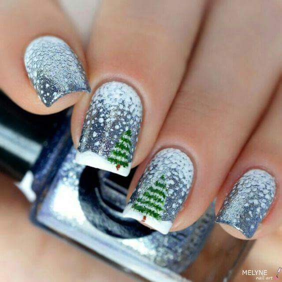 Frosted Grey Manicure for New Year and Christmas Holiday Nails for Square Shapes