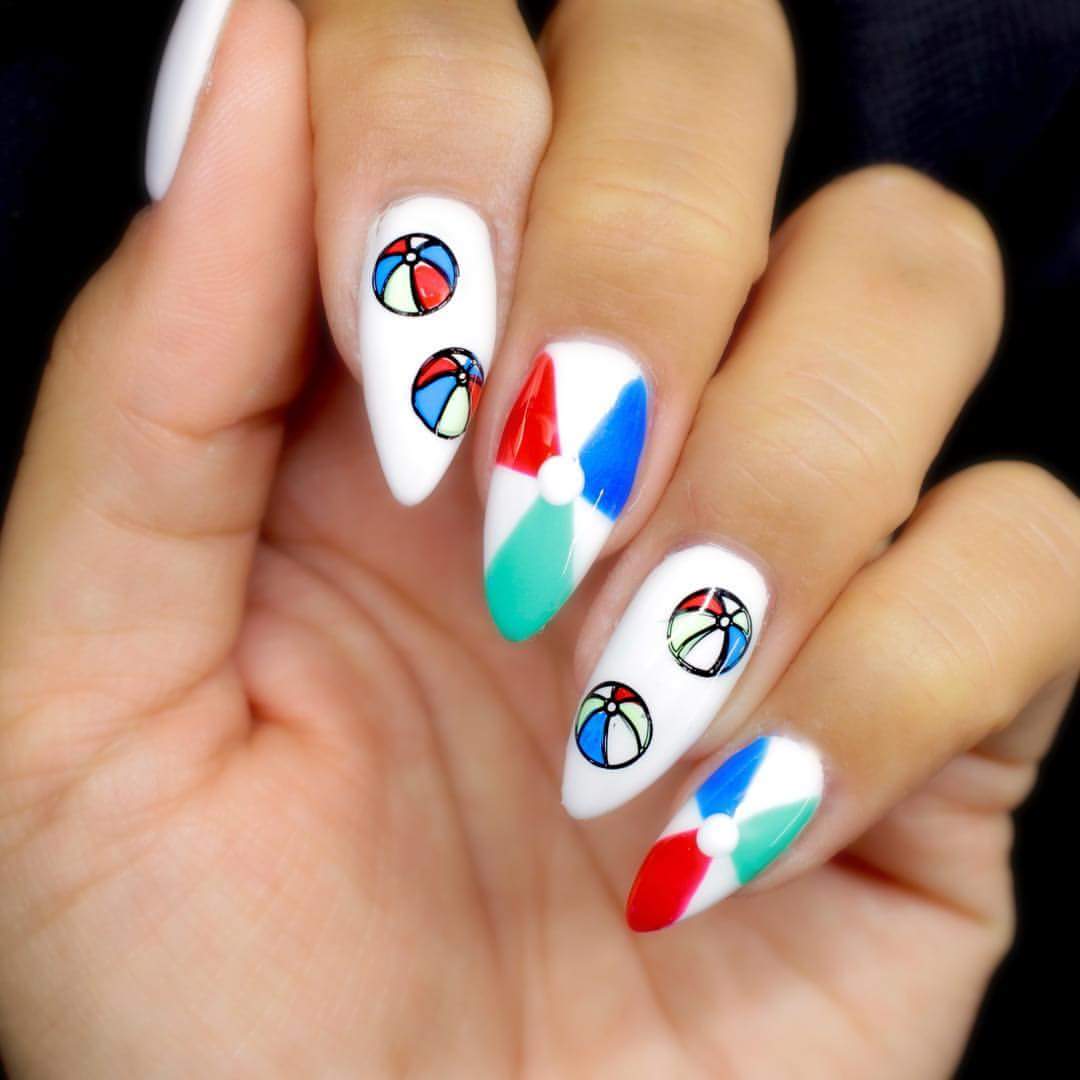 Playful Stiletto Travel Nail Art In Acrylic White