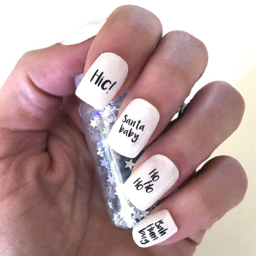 Simple Black and White Christmas Holiday Square Nails With Santa Quotes