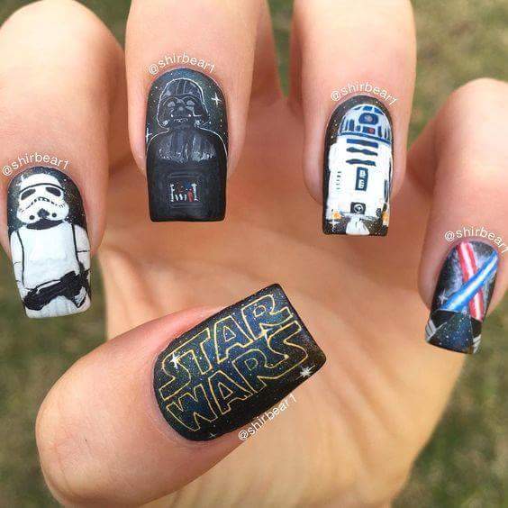 Star Wars Theme Halloween Black Polish Holiday Nails For Square Shapes