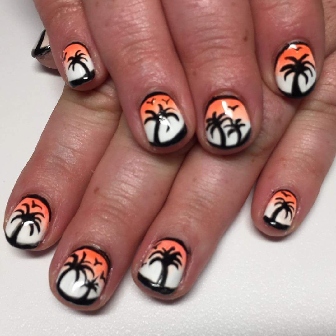 Sunset On Palm Beach Summer Holiday Short Round Nails