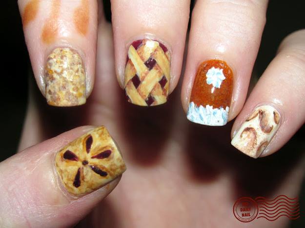 Yummy Pies and Tarts Thanksgiving Holiday Nail Art For Square Nails