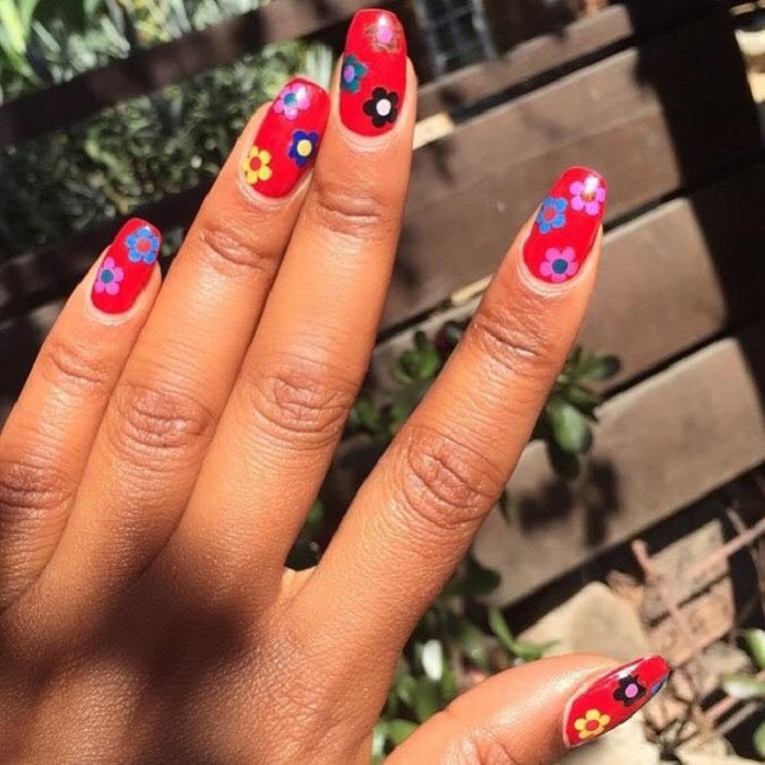 Gorgeous Floral Nail Art to Get You Hyped for Spring red nails flowers