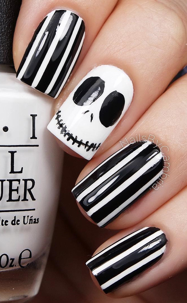 Black white striped ghost nails