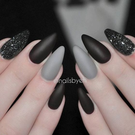 Gray black halloween manicure