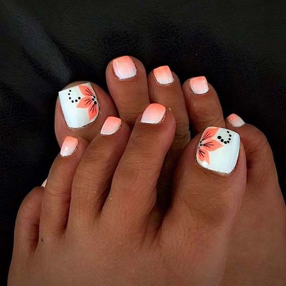 Ombre Toe Nail Design with Flowers