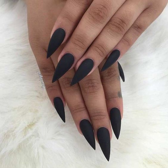 Matte Black Stiletto (Pointy) Nails