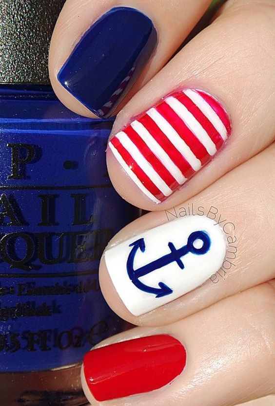 4th of july anchor nail art