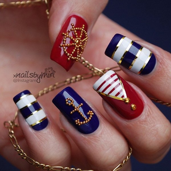 Fourth of july nail sailor design