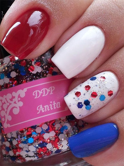 Glitter confetti july 4th nail design