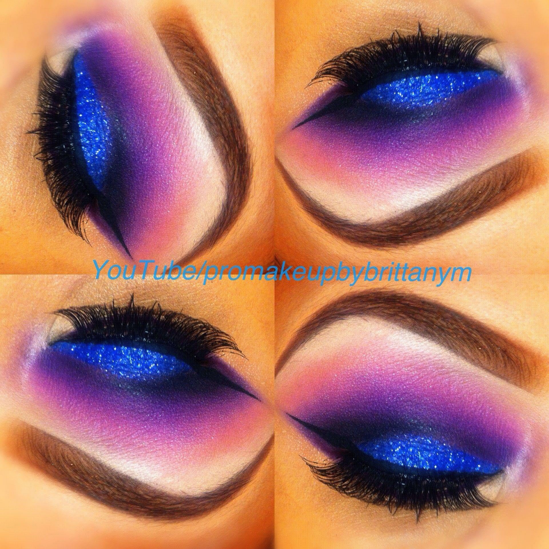 Sparkling blue lid with a blended magenta crease