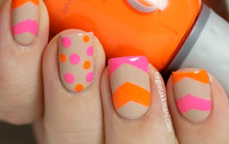 Orange and pink dots and lines