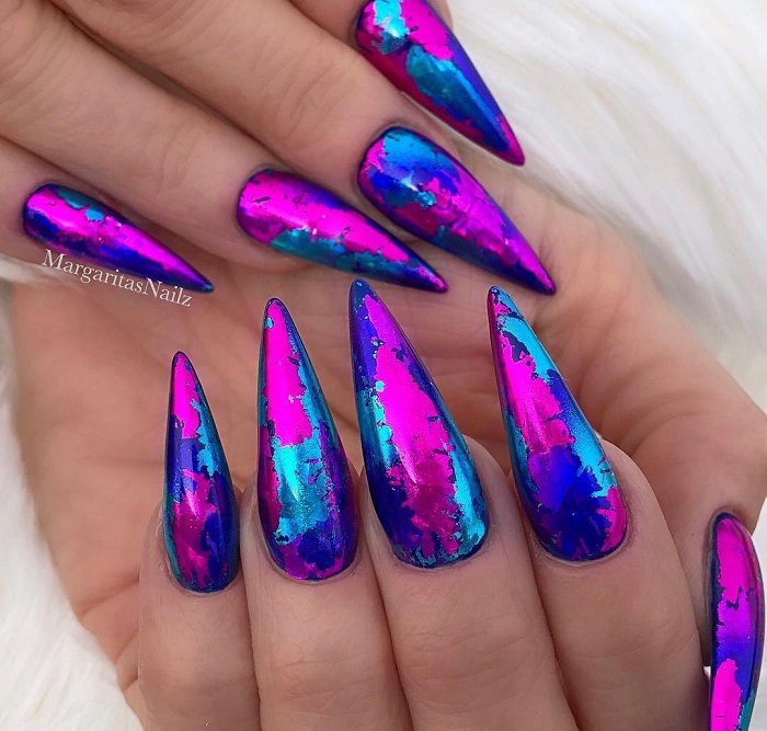 Metallic-Nail-Art-To-Shine-All-The-Way-blue magenta