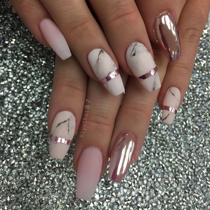 Metallic-Nail-Art-To-Shine-All-The-Way-rose gold marble