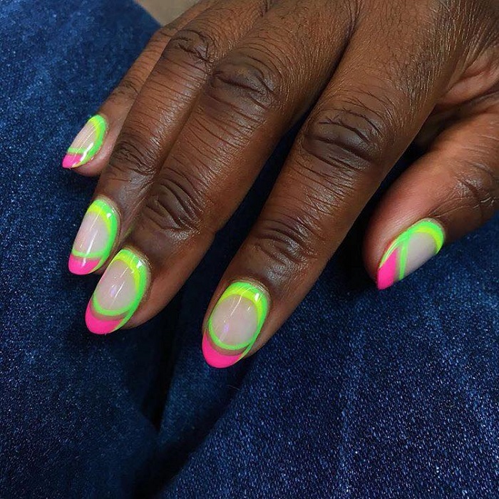 Neon-Nail-Designs-To-Finish-Off-Summer-With-Style-pink green neon