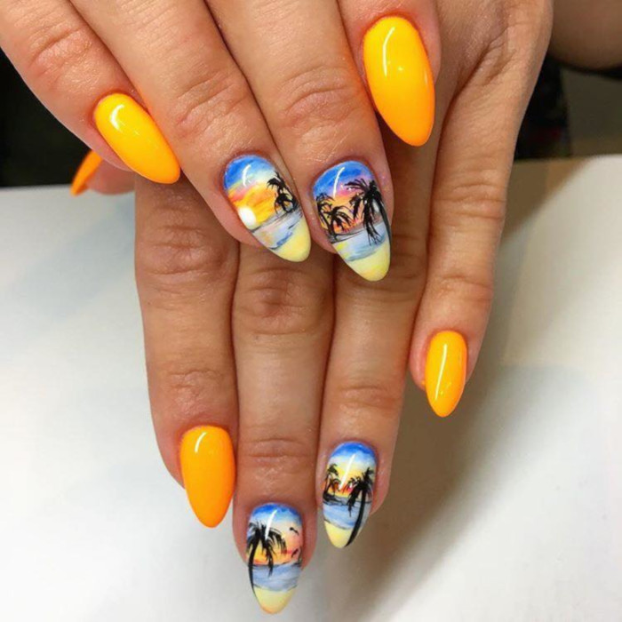 Summer Mood Tropical Nail Designs palm tree nails