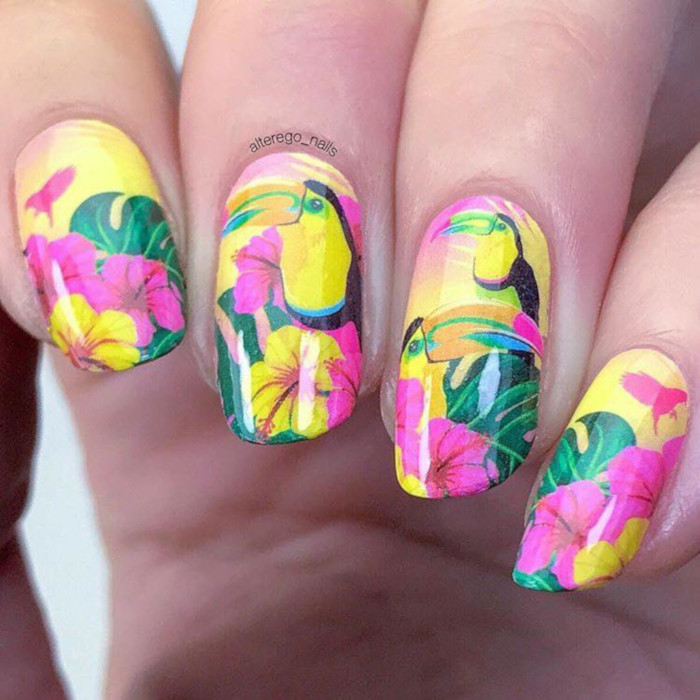 Summer Mood Tropical Nail Designs parrot nail design